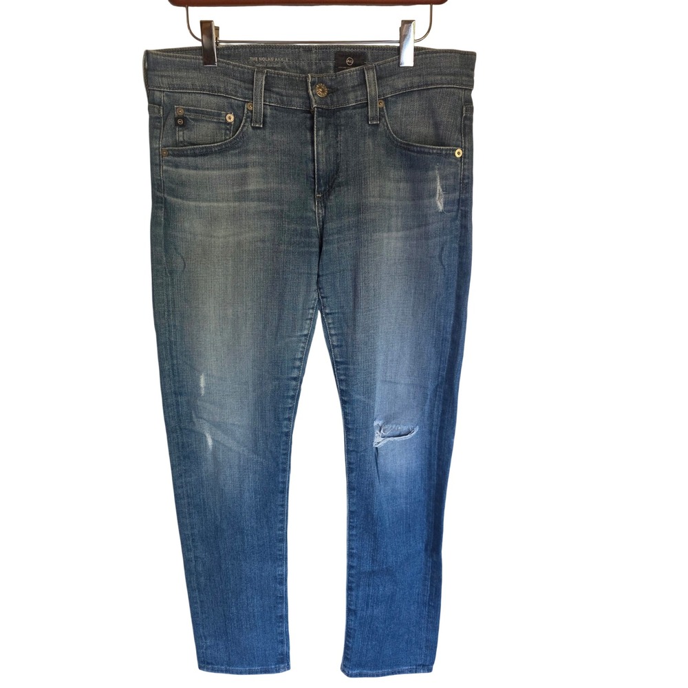 AG Adriano Goldschmied The Nolan Ankle Relaxed Slim Jeans Blue Distressed 27R